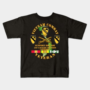 Vietnam Combat Cavalry Veteran w  Support Brigade - 1st Cav Div Kids T-Shirt